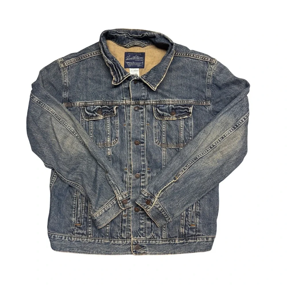 Levi Strauss Signature Mens XL Blue Denim Trucker Jacket Medium Wash